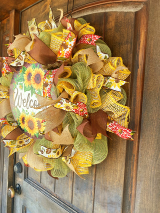 Wreath Mesh Sunflower Welcome