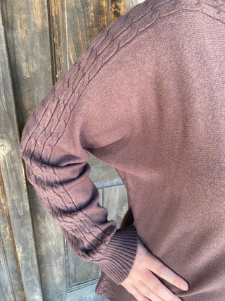 Heavenly-Luxe Cable Knit Detail Dolman Sweater - French Roast