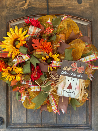 Wreath Mesh Fall Give Thanks Sunflower