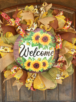 Wreath Mesh Sunflower Welcome