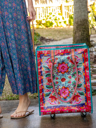 Rolling Tote Red Folk Flower