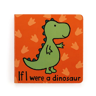 Children's book titled 'If I were a dinosaur' with a green dinosaur illustration on an orange background.