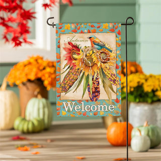Jeweled Fall Maize Burlap Flag Garden