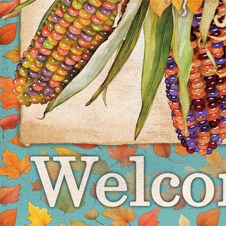 Jeweled Fall Maize Burlap Flag Garden