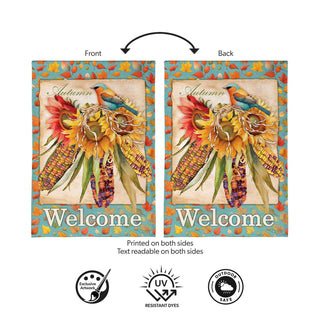 Jeweled Fall Maize Burlap Flag Garden