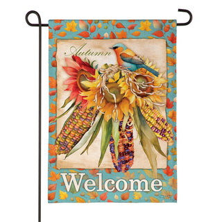 Jeweled Fall Maize Burlap Flag Garden