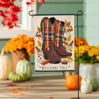 Fall Cowboy Boots Burlap Flag Garden