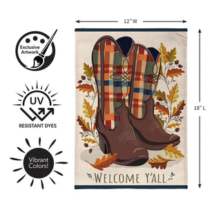 Fall Cowboy Boots Burlap Flag Garden