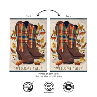 Fall Cowboy Boots Burlap Flag Garden