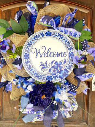 Wreath Mesh Welcome Bluebonnet