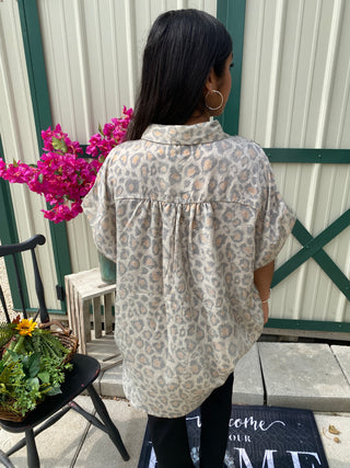 Taupe Leopard Button Down