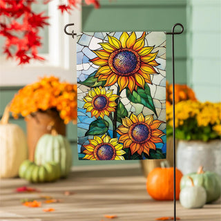 Stained Glass Sunflower Stalk Burlap Flag Garden
