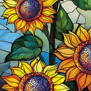 Stained Glass Sunflower Stalk Burlap Flag Garden