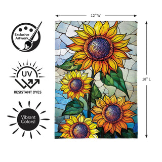 Stained Glass Sunflower Stalk Burlap Flag Garden