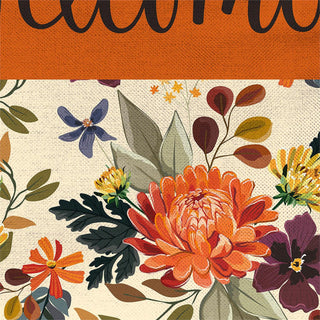 Fall Floral Welcome Burlap Flag Garden