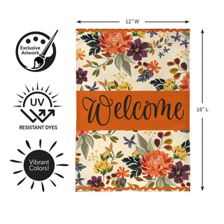 Fall Floral Welcome Burlap Flag Garden