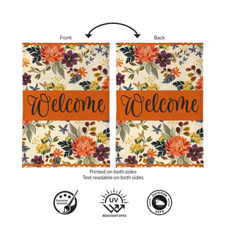 Fall Floral Welcome Burlap Flag Garden