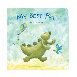 Book cover of 'My Best Pet' by Louise Tate with a green dinosaur and kite illustration on a light blue background.