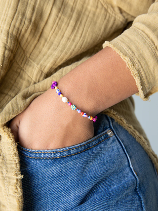 Boho Bracelet Beaded Daisy & Pearl
