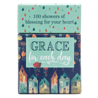 Cardbox with '100 showers of blessing for your heart' and 'Grace for each day' text on a white background
