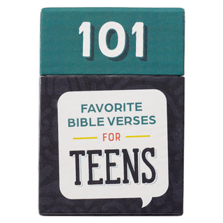 Book titled '101 Favorite Bible Verses for Teens' with a teal and black design.
