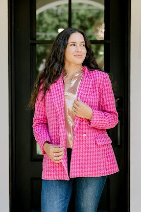 Houndstooth Pink Elle Blazer