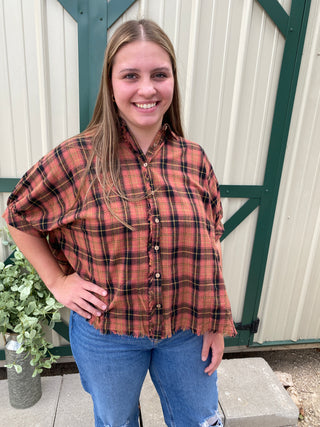 Plaid Button Down Top Plus