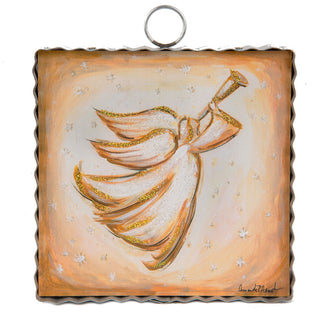 Round Top Charm with a gold dress design on an orange background
