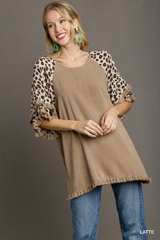 Leopard Sleeve Top Latte