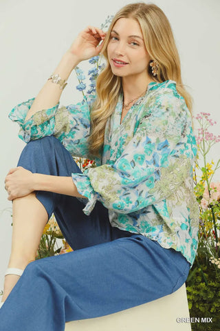 Green Watercolor Blouse