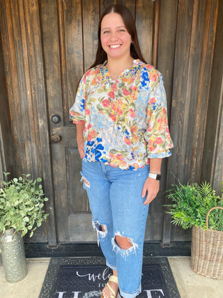 Blue Watercolor Blouse