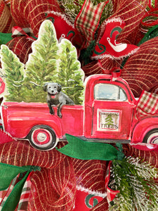 Wreath Mesh Christmas Truck Dog