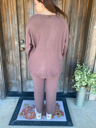 Heavenly-Luxe Cable Knit Detail Dolman Sweater - French Roast