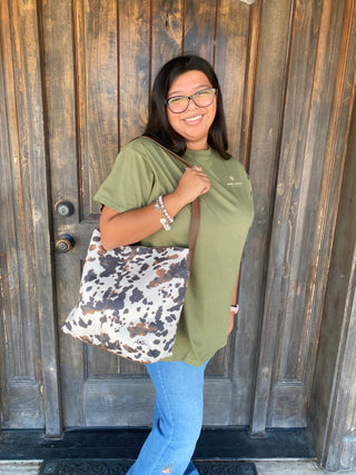 Natalie Cow Print Suede Bag