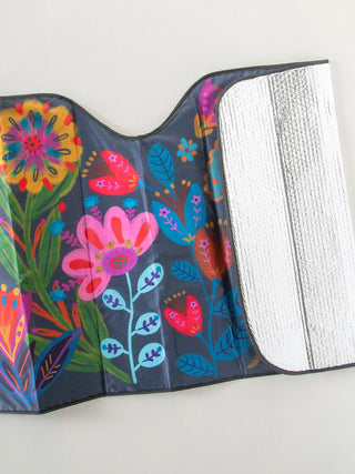 Car Sun Shade Navy Folk Flower
