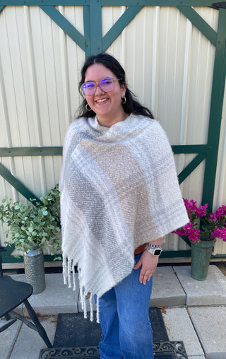 Poncho Thick Plaid Steel