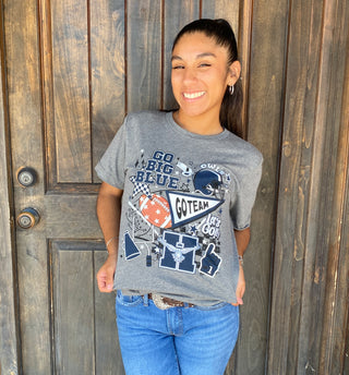 Go Big Blue Graphic Tee Football Graphics grey tee
