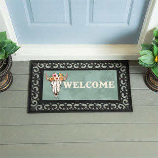 Southwest Skull Blue Flocked Coir Sassafras Switch Mat