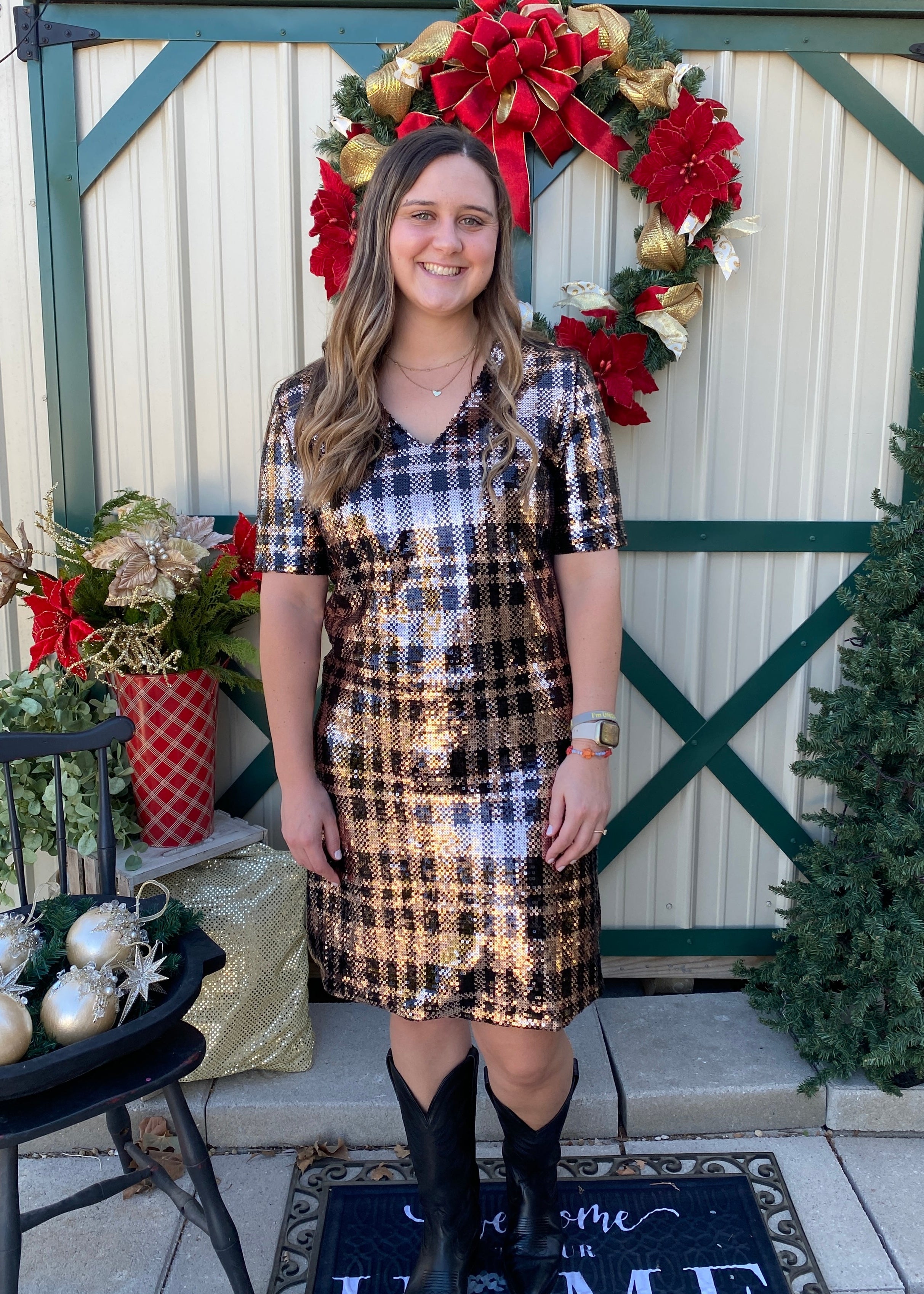 Cadence Sequin Plaid Dress Large Cadence Sequin Plaid Dress Large