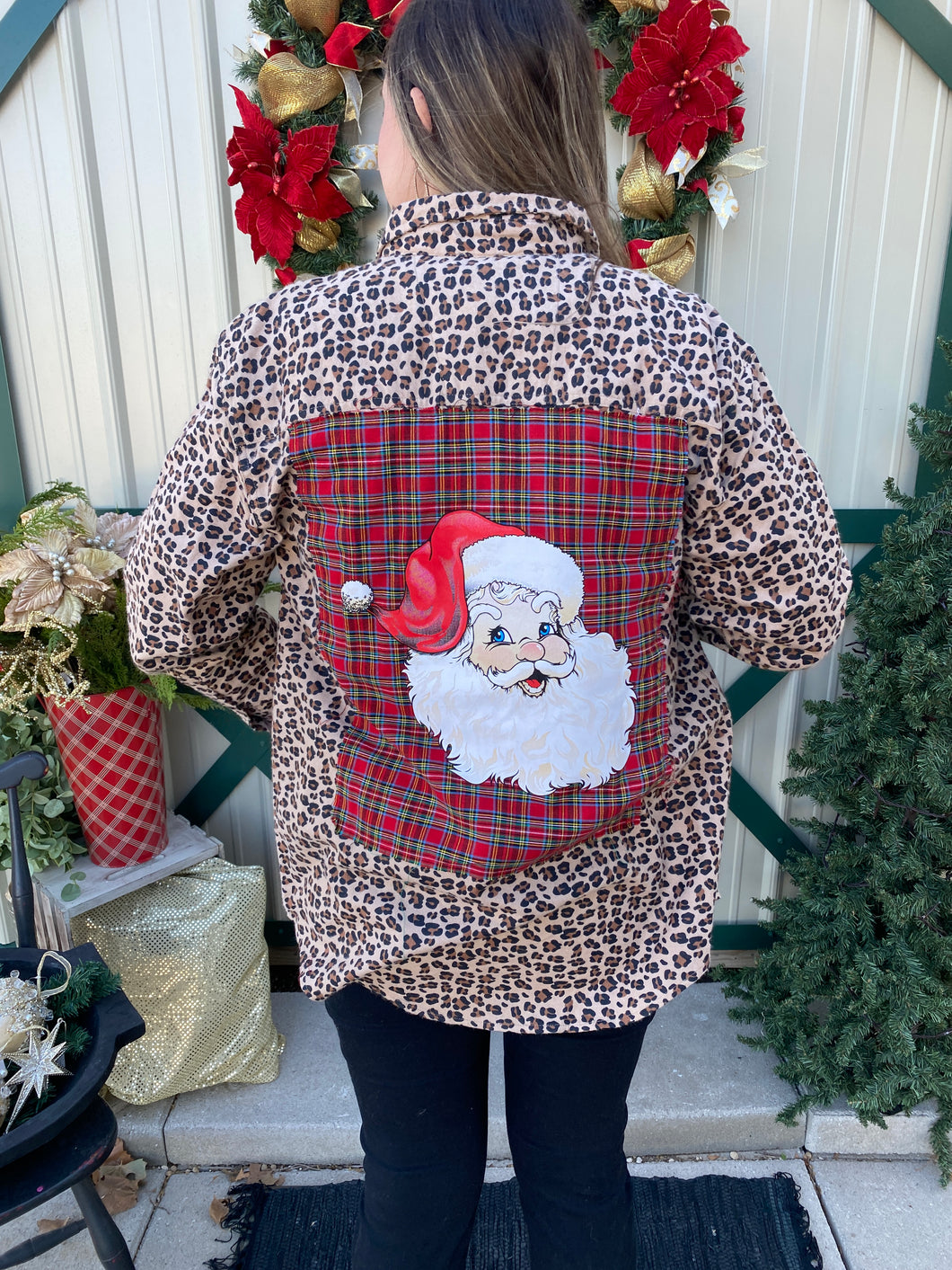 Santa Patch Animal Print Flannel