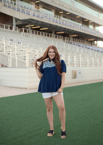 Blue Embroidered Top