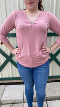 Load image into Gallery viewer, Button Vneck Top Rose 2X