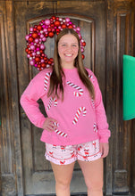 Load image into Gallery viewer, Pink Candy Cane Sparkle Sweatshirt M/L