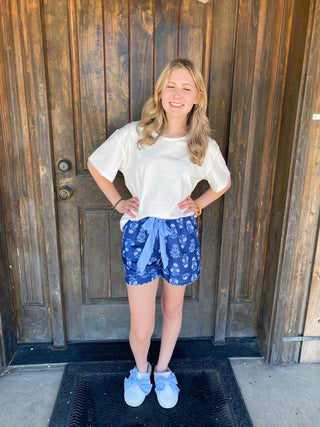 Blue Floral Pajama Shorts Large