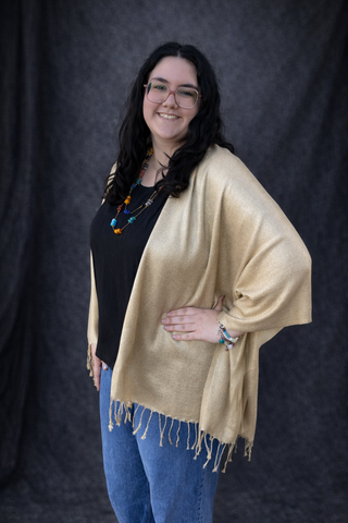 GOLD SHAWL FLECKS FRINGE