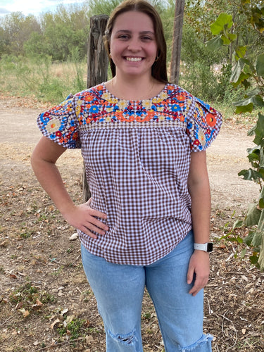 Gingham Tatum Embroidered Top