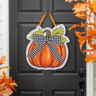 Checkered Bow Pumpkin Door Decor