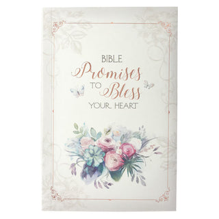Book cover with floral design and text 'Bible Promises to Bless Your Heart' on a light background
