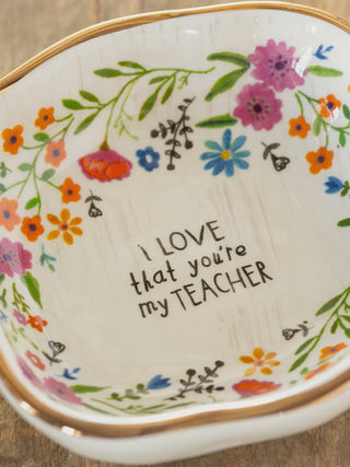 ' i love my teacher' text with florals