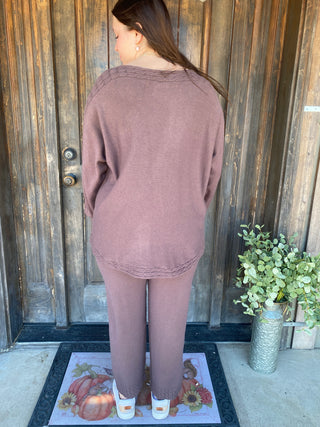 Heavenly-Luxe Cable Knit Detail Dolman Sweater - French Roast